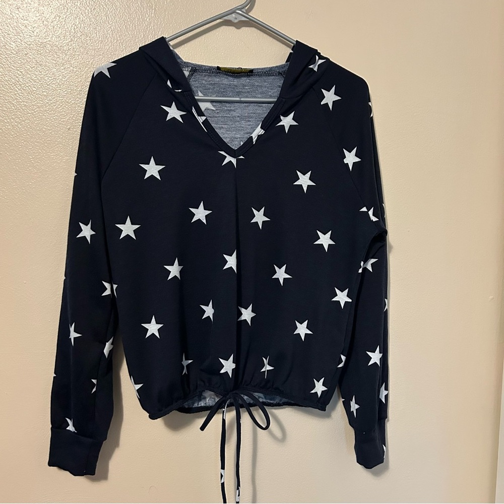 Blue.S Star Print Hoodie with Drawstring